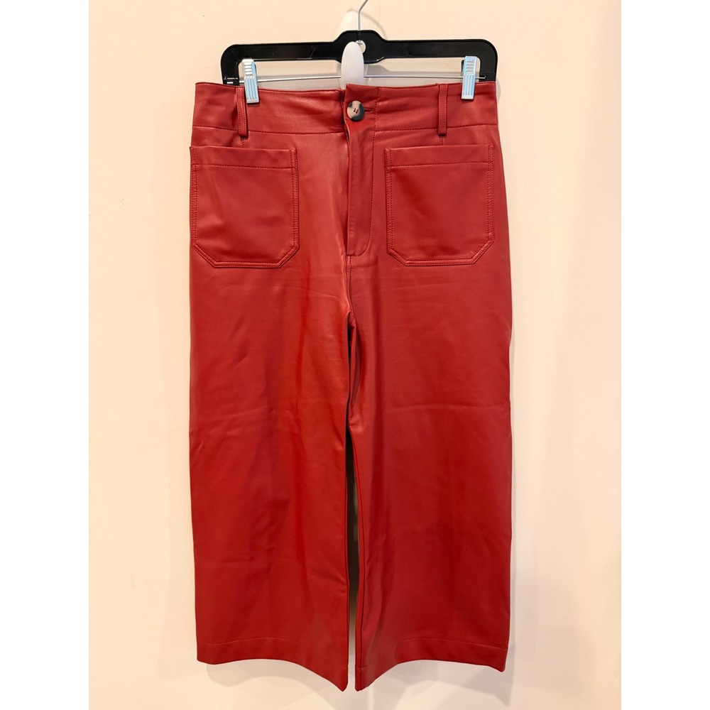 Maeve‎ x Anthropologie The Colette Faux Leather Wide Leg Pants Women's 29 Red